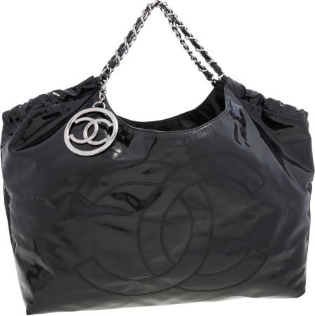 Chanel Black Vinyl Coco Cabas XL Tote Bag Very G: Chanel Black Vinyl Coco Cabas XL Tote BagVery Good to Excellent Condition