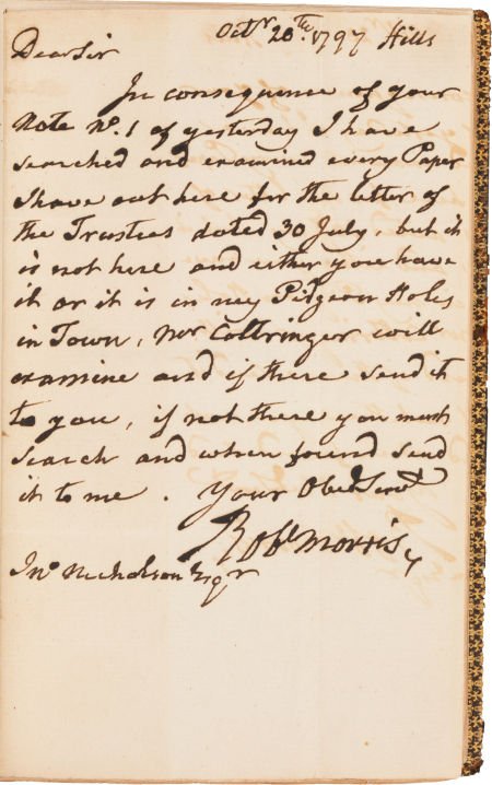 Robert Morris Autograph Letter Signed and Bound: Robert Morris Autograph Letter Signed and Bound into a Two Volume Set of George Morgan's 