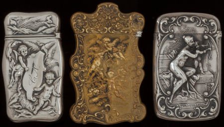 THREE GORHAM SILVER AND SILVER GILT MATCH SAFES,: THREE GORHAM SILVER AND SILVER GILT MATCH SAFES, Providence, Rhode Island, circa 1890