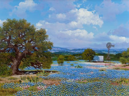 WILLIAM A. SLAUGHTER (American, 1923-2003) Blueb: WILLIAM A. SLAUGHTER (American, 1923-2003)Bluebonnet TimeOil on canvas1