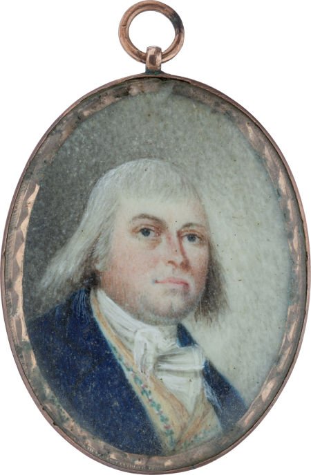 Colonial America: Miniature Portrait.: Colonial America: Miniature Portrait. 1 1/4" x 1 3/4" miniature portrait of a colonial er
