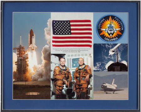 Space Shuttle Columbia (STS-3) Flown American Fl: Space Shuttle Columbia (STS-3) Flown American Flag and Crew