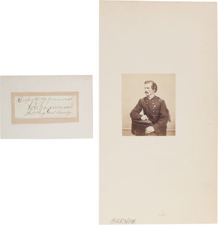 Union General Henry Barnum Albumen & Clipped Sig: Union General Henry Barnum Albumen & Clipped Signature. 2.5" x 3" albumen affixed to 5.25" x 1