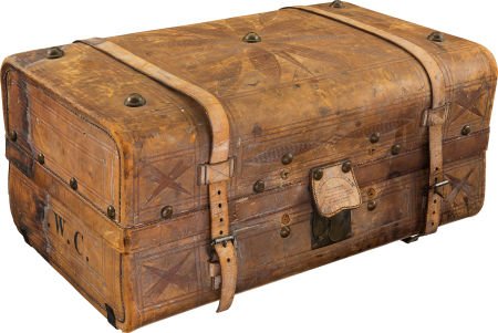 Civil War Carpet Bag and Leather Portmanteau Att: Civil War Carpet Bag and Leather Portmanteau Attributed to Medal of Honor Recipient John W. Clark.