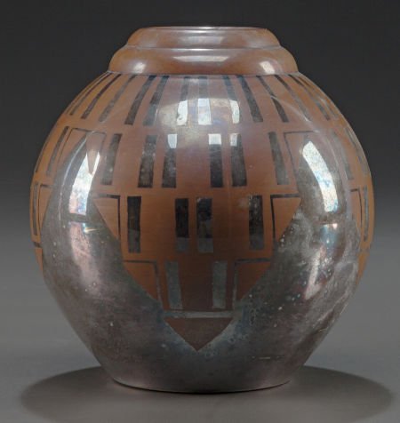 CHRISTOFLE ART DECO MIXED METAL DINANDERIE VASE, (1 of 2)