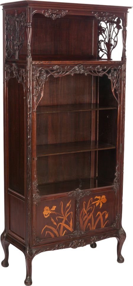 FRENCH ART NOUVEAU MAHOGANY VITRINE CABINET, cir (1 of 2)