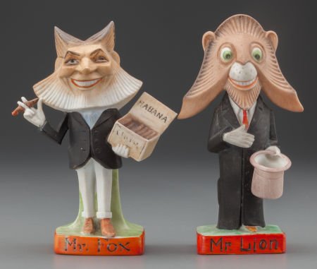 TWO SCHAFER & VATER BISQUE LION AND FOX MATCH HO (1 of 2)