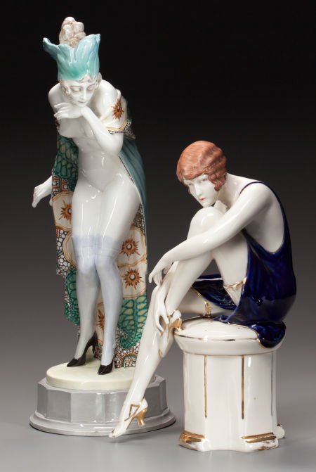 TWO GOLDSCHEIDER-STYLE ART DECO CERAMIC FIGURES, (1 of 2)