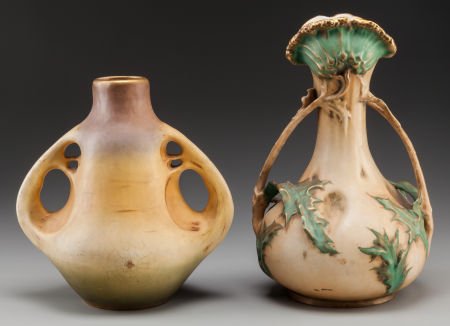 TWO AMPHORA ART NOUVEAU POTTERY VASES, Teplitz-T (1 of 2)