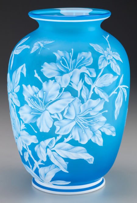 THOMAS WEBB CAMEO GLASS FLORAL VASE, circa 1880: THOMAS WEBB CAMEO GLASS FLORAL VASE, circa 18808-1/2 inches high (21.6 cm)
