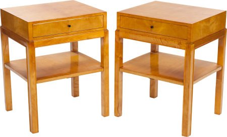 A PAIR OF BIEDERMEIER-STYLE SATINWOOD END TABLES (1 of 2)