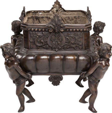 A CONTINENTAL PATINATED BRONZE FIGURAL JARDINIÈR (1 of 2)