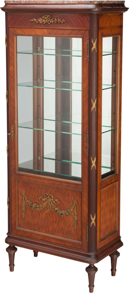 A LOUIS XVI-STYLE MAHOGANY MIRRORED VITRINE WITH: A LOUIS XVI-STYLE MAHOGANY MIRRORED VITRINE WITH GILT BRONZE MOUNTS, circa 188062-1/2