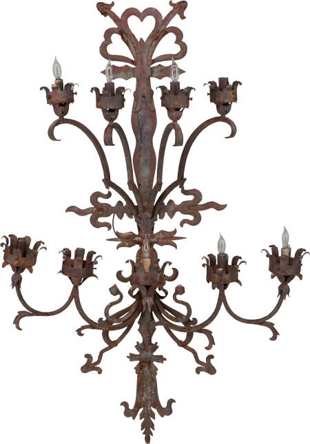 A WROUGHT IRON EIGHT-LIGHT WALL SCONCE, early 20 (1 of 1)