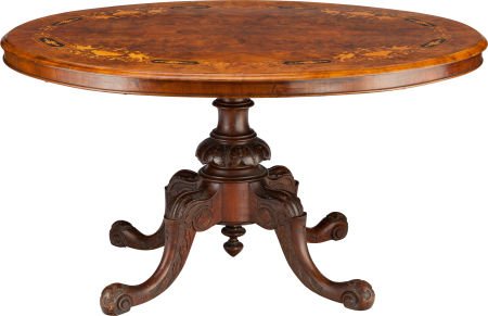 A VICTORIAN BURL WALNUT AND MARQUETRY TILT-TOP B (1 of 2)