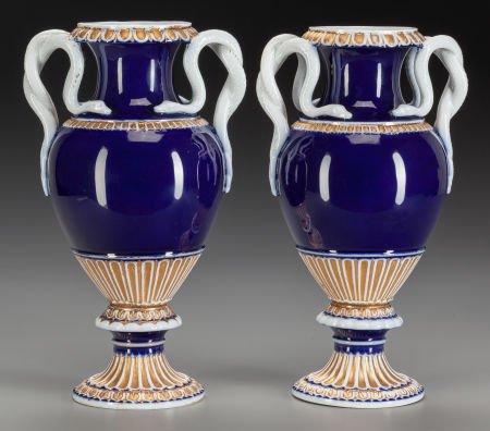 A PAIR OF MEISSEN COBALT AND GILT PORCELAIN SNAK (1 of 2)