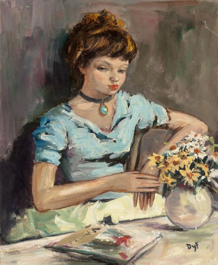 MARCEL DYF (French, 1899-1985) Young Girl at a T: MARCEL DYF (French, 1899-1985)Young Girl at a Table Oil on canvas2