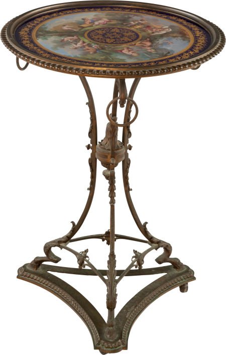 A SEVRES-STYLE PORCELAIN AND BRONZE GUERIDON, la (1 of 2)