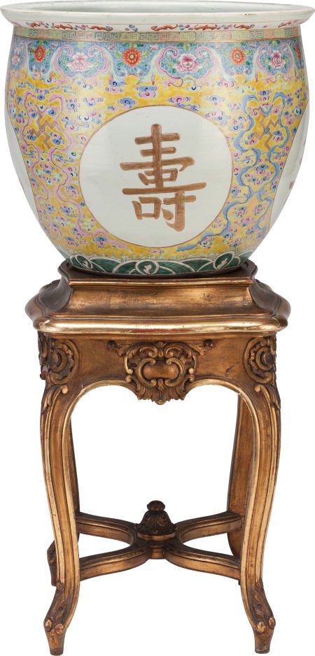 A LARGE CHINESE FAMILLE JAUNE PORCELAIN FISHBOWL (1 of 2)