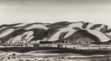 PETER HURD (American, 1904-1984) Rancho de Los J: PETER HURD (American, 1904-1984)Rancho de Los JuarezInk wash on paper10