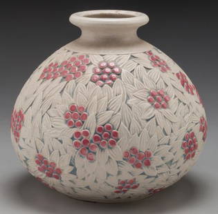 MOUGIN FRÈRES GLAZED POTTERY VASE Circa 1900 Mar: MOUGIN FRÈRES GLAZED POTTERY VASECirca 1900Marks: MOUGIN, NANCY, 156. J.