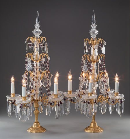 A PAIR OF BACCARAT-STYLE GILT BRONZE AND CUT-GLA (1 of 2)