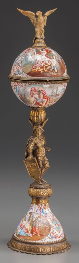 A FRENCH ENAMEL AND GILT BRONZE CLOCK, late 19th (1 of 2)