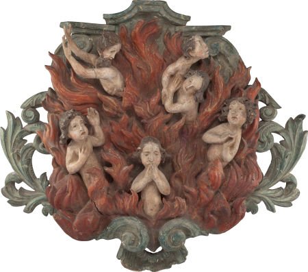 AN ITALIAN CARVED POLYCHROME WOOD ECCLESIASTIC W (1 of 2)