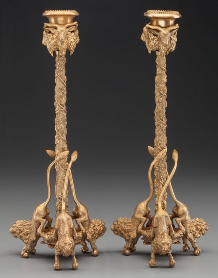 A PAIR OF CHARLES X-STYLE GILT BRONZE FIGURAL CA (1 of 2)