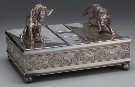 A MERIDEN CO. SILVER-PLATED FIGURAL CIGAR HUMIDO (1 of 2)