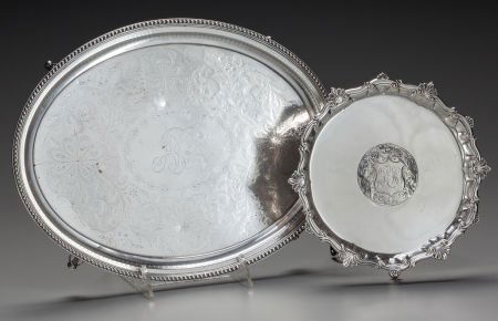 A GEORGIAN SILVER WAITER AND A BAILEY & CO. SILV (1 of 2)