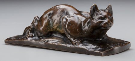CONTINENTAL SCHOOL (19th Century) Crouching Cat : CONTINENTAL SCHOOL (19th Century) Crouching Cat Bronze with brown patina 2