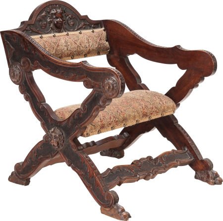 A RENAISSANCE REVIVAL UPHOLSTERED WALNUT PRIE DI (1 of 2)