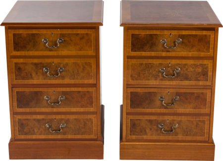 A PAIR OF AMERICAN BURL WALNUT AND MAHOGANY FILI: A PAIR OF AMERICAN BURL WALNUT AND MAHOGANY FILING CABINETS, circa 1990 32 x 21 x 23 i