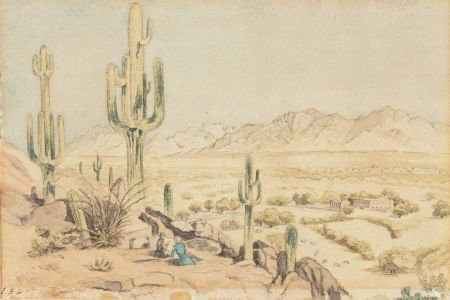 J.B. GIRARD (American, 19th Century) Tuscon, 185: J.B. GIRARD (American, 19th Century) Tuscon, 1850 Watercolor and pencil on pa