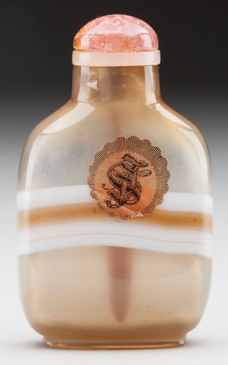 A CHINESE STRIPED AGATE SNUFF BOTTLE 2-3/8 inche (1 of 2)