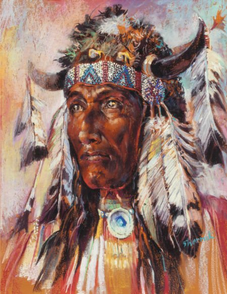 BUDD SHERRICK (American, 20th Century) Indian Ch: BUDD SHERRICK (American, 20th Century) Indian Chief Pastel on paper