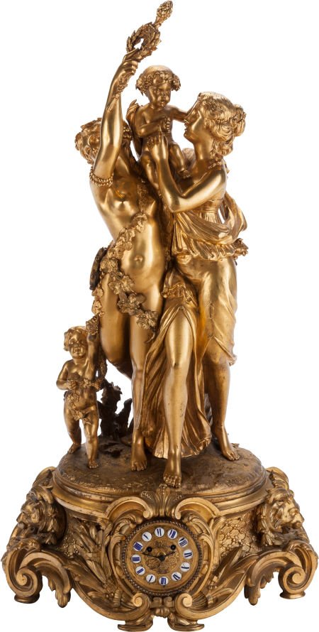 A French Gilt Bronze Bacchanalian Figural Clock, (1 of 3)