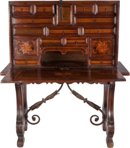An Italian Inlaid Vargueno Walnut Chest on Trest (1 of 4)