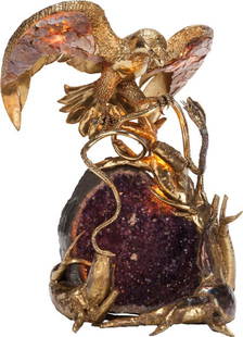 An Isabelle and Richard Faure Brass and Amethyst: An Isabelle and Richard Faure Brass and Amethyst Sculpture, circa 198037-1/2 inches high x 26