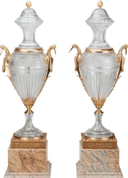 A Large Pair of Baccarat-Style Cut-Glass Urns wi (1 of 4)