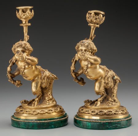 A Pair of French Gilt Bronze and Malachite Putti (1 of 2)