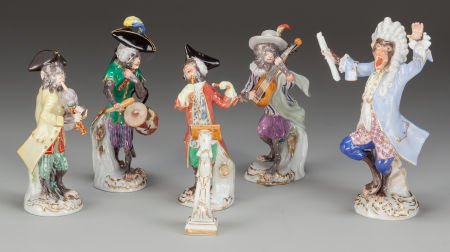 A Six Piece Meissen Porcelain Monkey Band, 20th (1 of 3)