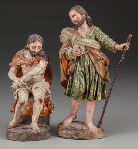 Two Venetian Polychrome Carved Wood Figures of C (1 of 2)