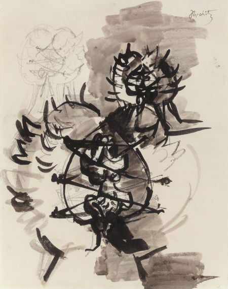 Jacques Lipchitz (French, 1891-1973) Untitled Pe: Jacques Lipchitz (French, 1891-1973)UntitledPencil and ink wash on paper13-1/2
