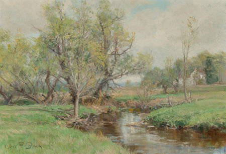 Olive Parker Black (American, 1868-1948) Along t: Olive Parker Black (American, 1868-1948)Along the RiverbendOil on canvas14 x 20