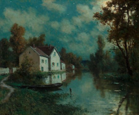 René Ricard (French, 1889-1989) Evening on the C: René Ricard (French, 1889-1989)Evening on the CanalOil on canvas21 x 25-3/4 inc