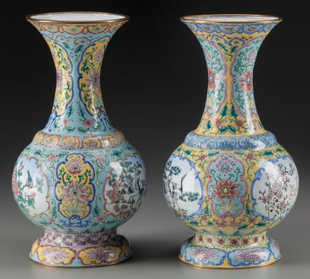 A Pair of Chinese Peking Enamel Vases, late 20th (1 of 2)