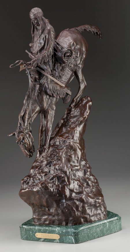 After Frederic Remington (American, 20th Century: After Frederic Remington (American, 20th Century) Mountain Man Bronze with brown pati