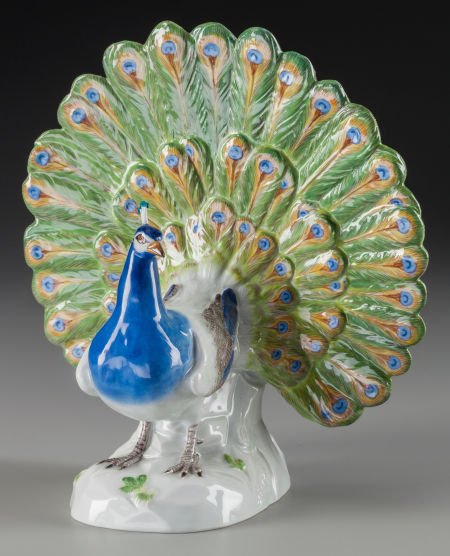 A Meissen Porcelain Peacock Figure after JJ Kand: A Meissen Porcelain Peacock Figure after JJ Kandler, Meissen, Germany, 20th century 9 inches h